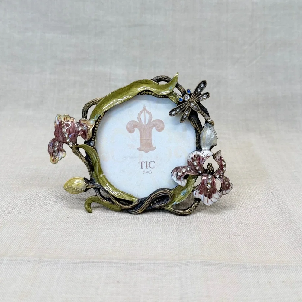 Vintage Jeweled Floral‎ Mini Frame Romantic Vanity Decor Ornate Dragonfly